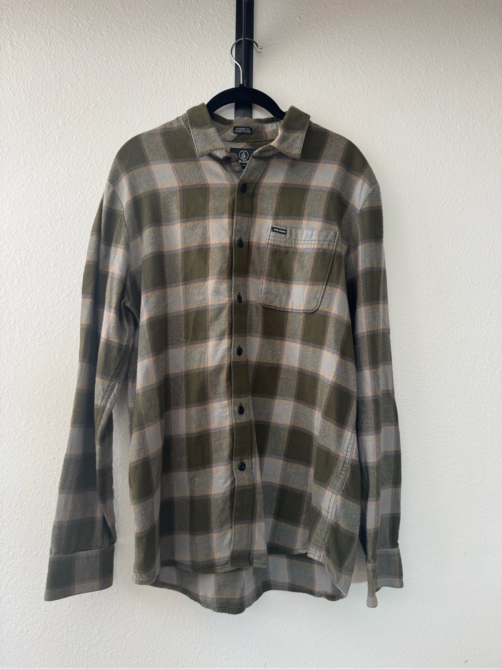 Volcom Olive & Cream Plaid Button-Up Shirt